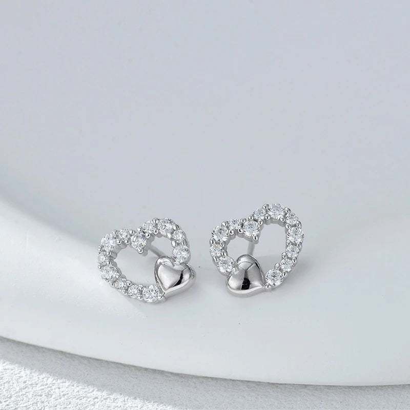 TrustDavis 925 Sterling Silver Women's Fashion Zircon Heart Hollow Earrings and Necklace Set for Women Girls Jewelry Gift DS4432