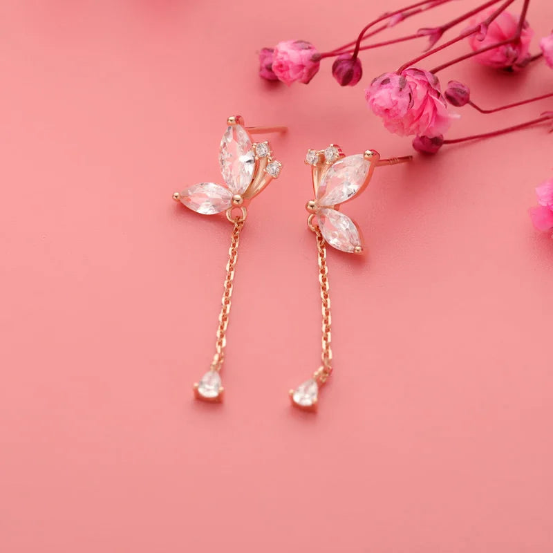 Butterfly Dazzling Chain Stud Earrings DT08