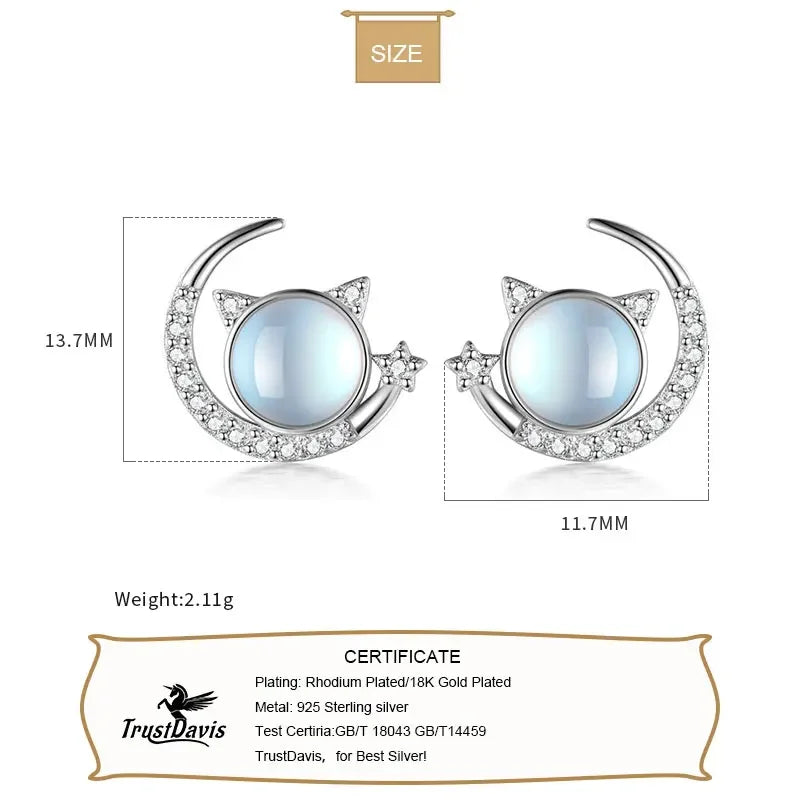 Moon Cat Moonstone Dazzling CZ Stud Earring DA2917
