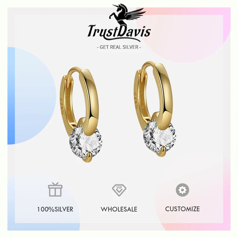 Pendientes TrustDavis Plata de Ley 925 auténtica a la moda para mujer, pendientes redondos simples de circonia para mujer y niña, joyería de regalo DS4235
