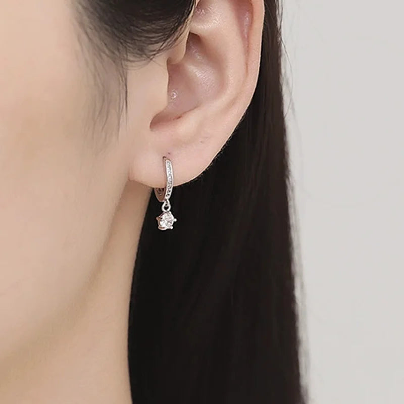 Trustdavis Real 925 Sterling Silver Simplicity Zircon Hoop Earrings Women Girls Birthday Party Gift Jewelry DS4133