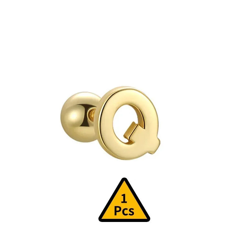 TrustDavis Real 925 Sterling Silver Stud Earrings 26 Letter CZ Screw Beads For Women Children Baby Minimalist Jewelry DA2559