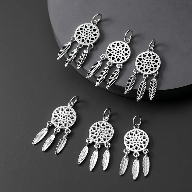 TrustDavis Real 925 Sterling Silver Fashion Dreamcatcher Charm Pendant Handmade DIY Accessories Fine Jewelry Wholesale DZ1714