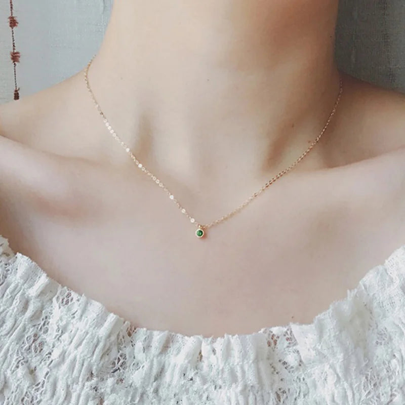 TrustDavis Real 925 Sterling Retro Mini Green Diamond Silver Necklace for Women Wedding Party 925 Necklace Jewelry DA1631