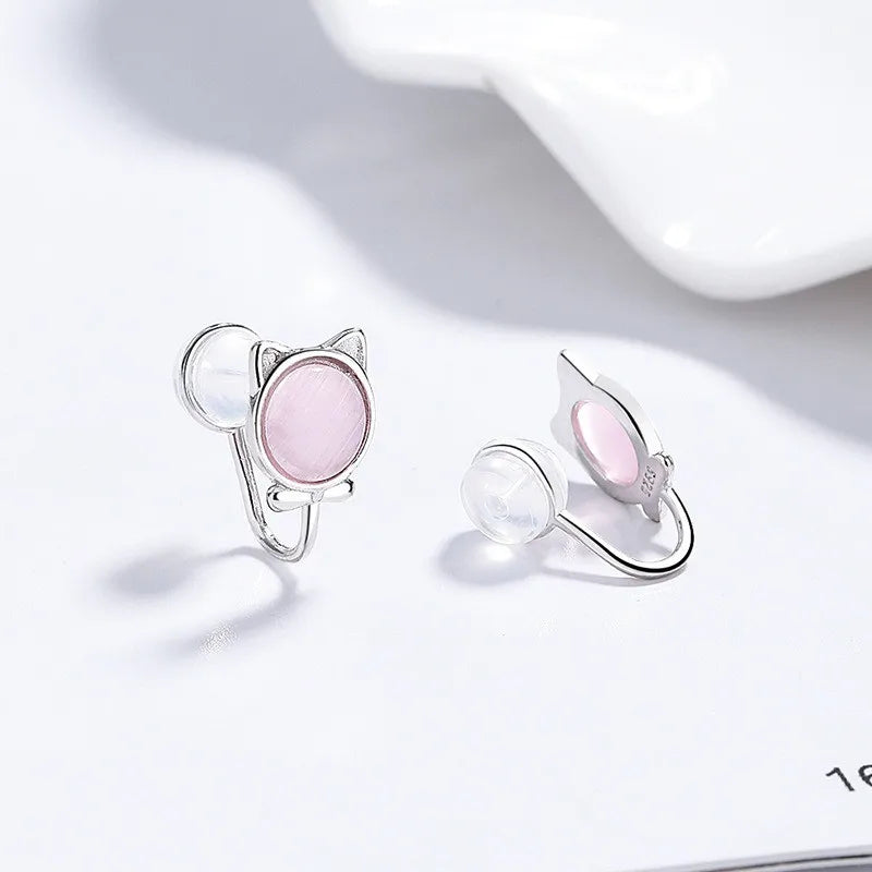 Cat and Fish Cymophane Clips Earrings DS4834
