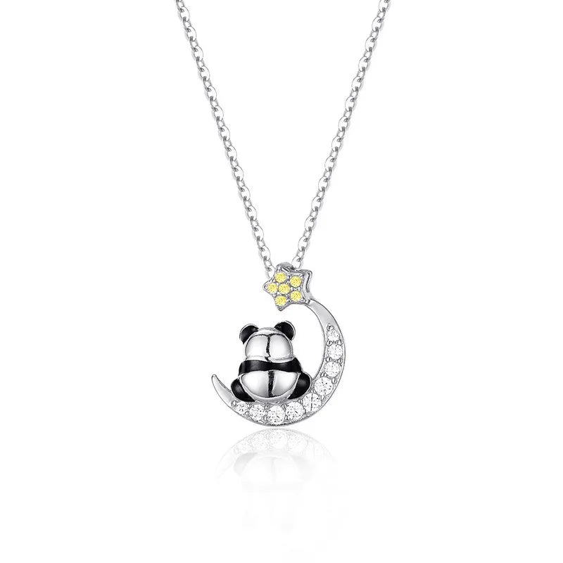 Star and Moon Panda Zircon Necklace DS4926
