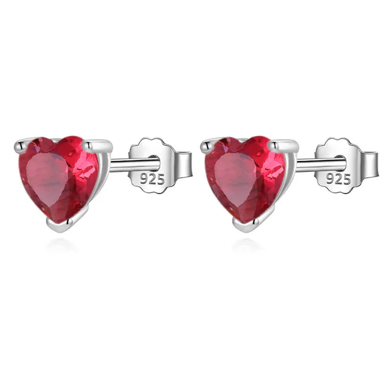 TrustDavis 2024 Real 925 Sterling Silver Colorful Heart-shaped Zircon Stud Earrings For Women Wedding Fine 925 Jewelry DS4497