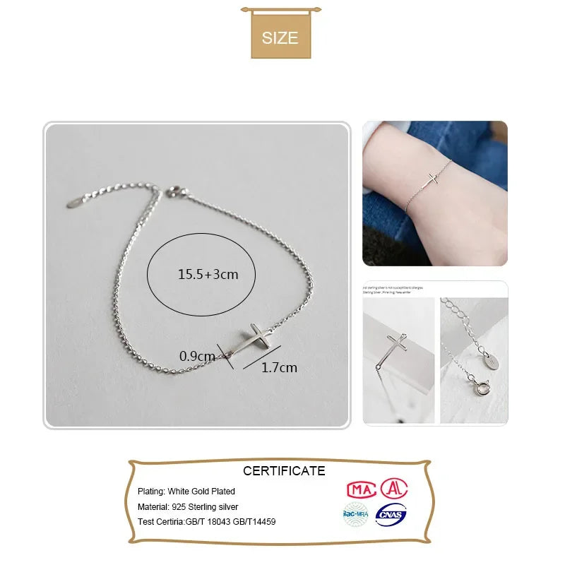 Trustdavis 100% 925 Solid Real Sterling Silver Fashion Women's Jewelry Cross Bracelet 15.5cm For Women Girl Lady Gift DA97