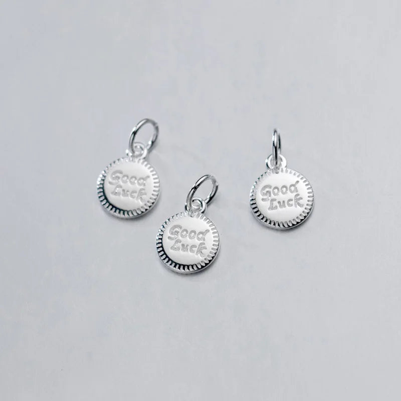 TrustDavis Real 925 Sterling Silver Fashion Lucky Round Card Charm Pendant Handmade DIY Accessories Fine Jewelry Wholesale HY043
