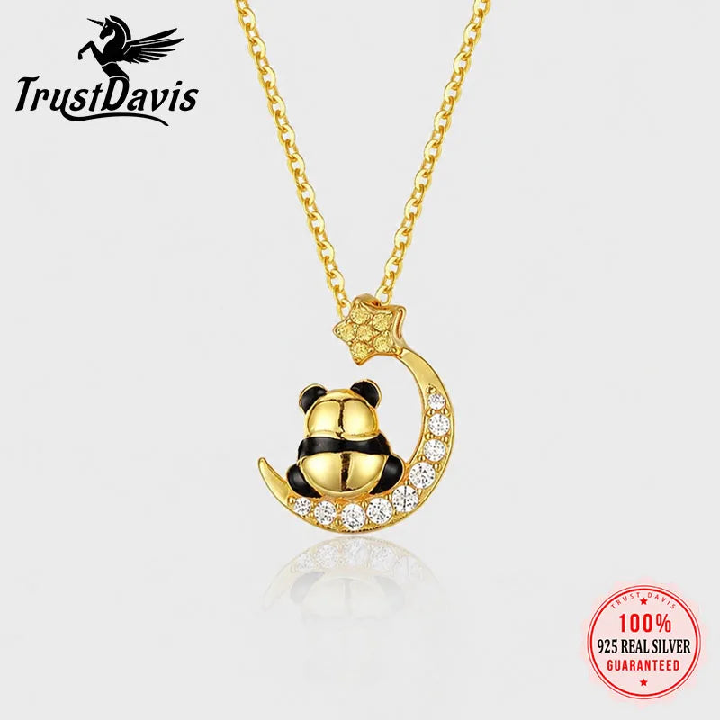Star and Moon Panda Zircon Necklace DS4926