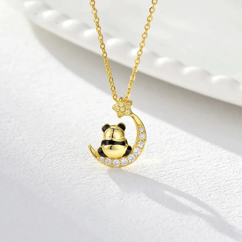 Star and Moon Panda Zircon Necklace DS4926