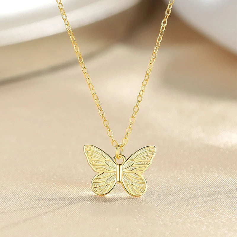 TrustDavis 925 Sterling Silver Women's Fashion Simple Butterfly Pattern Necklace for Women Girls Jewelry Gift DS4379
