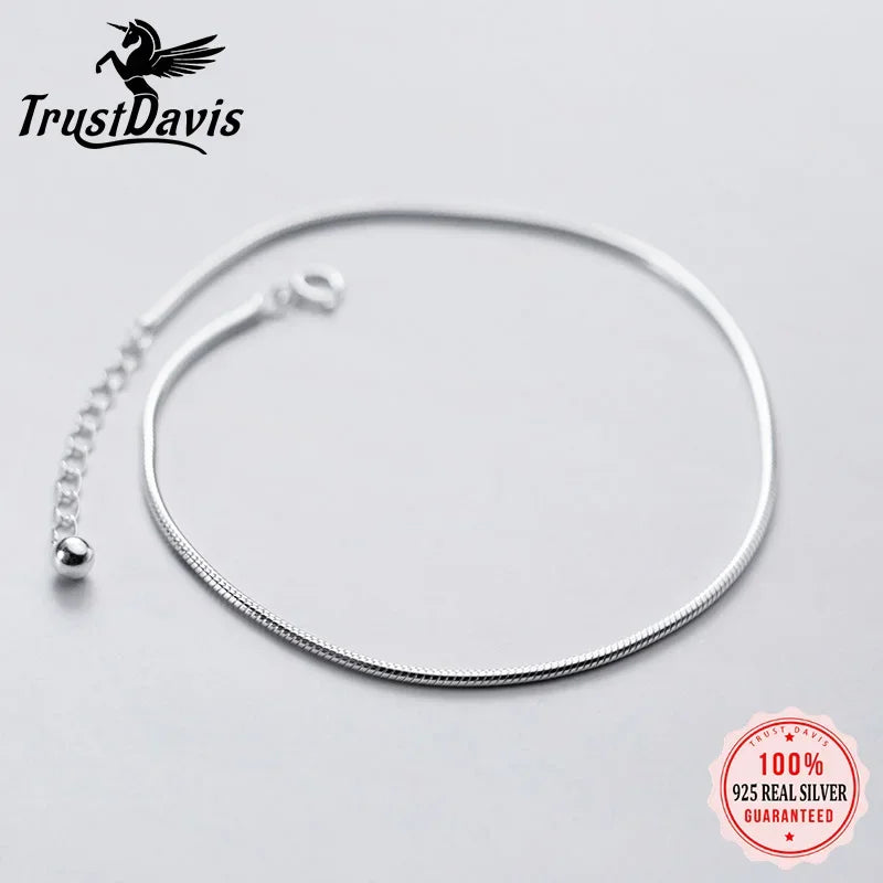 TrustDavis authentic 925 Sterling Silver Fashion Snake Chain Bracelet Anklets For Women Valentine's Day Birthday Jewelry DA1217
