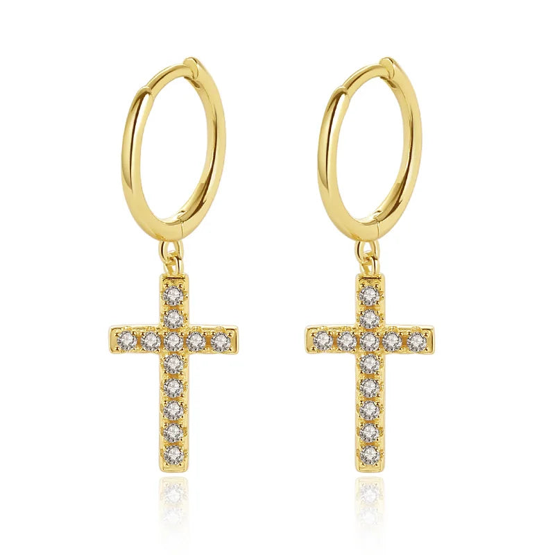 925 Sterling Silver Shining White Cross Stud Earrings DA513