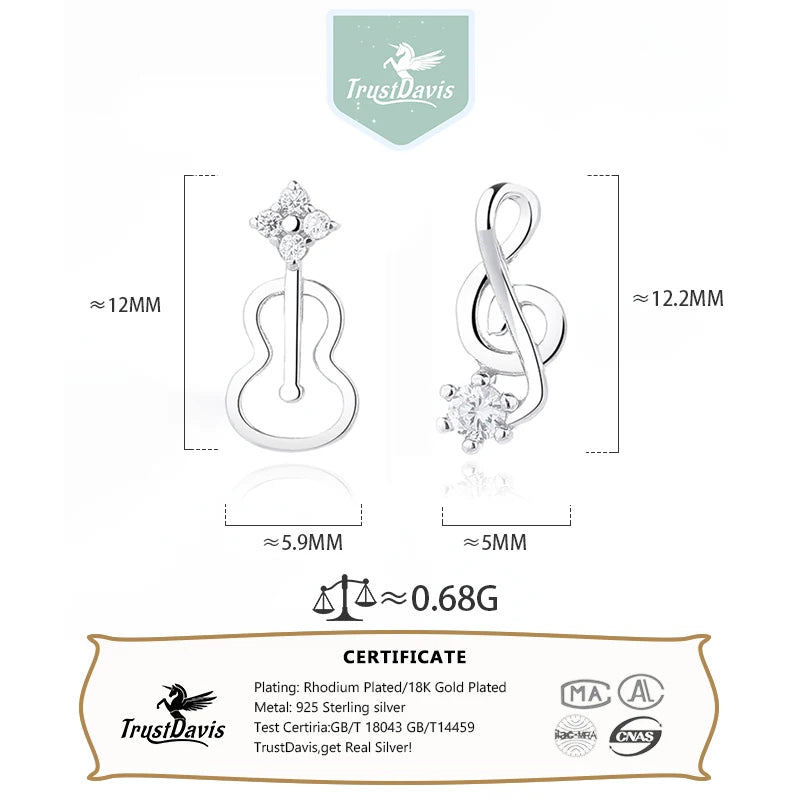 Silver Musical Note Guitar Stud Earrings DS4786