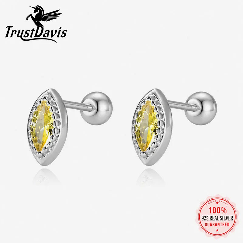 Real 925 Sterling Silver Marquise-shaped Zircon Stud Earrings DS4951
