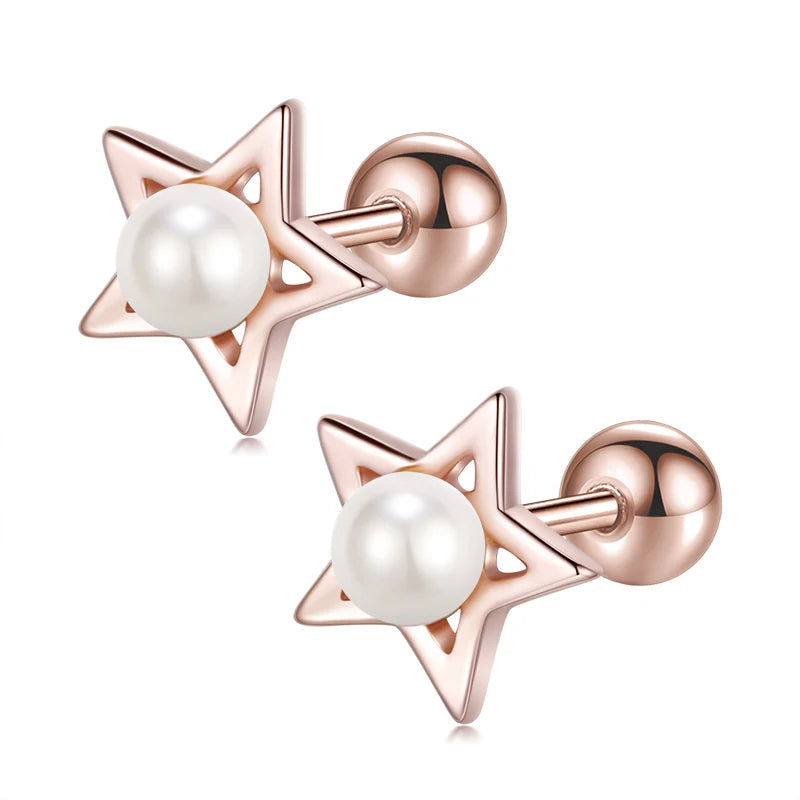 Star Pearl Screw Stud Earrings DA1908