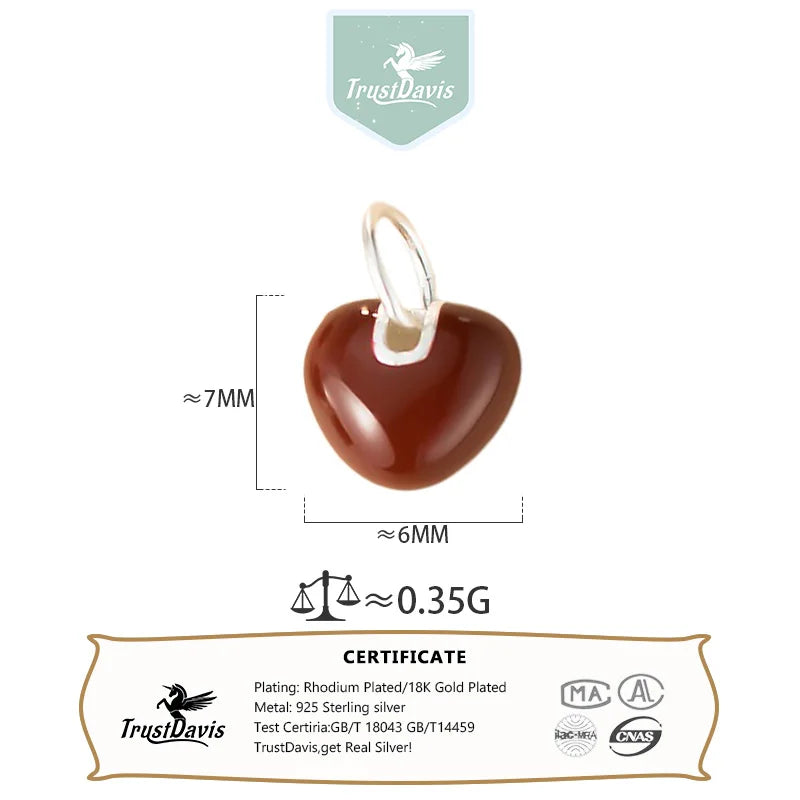 TrustDavis Real 925 Sterling Silver Fashion Round Heart Charm Pendant Handmade DIY Accessories Fine Jewelry Wholesale DZ1796