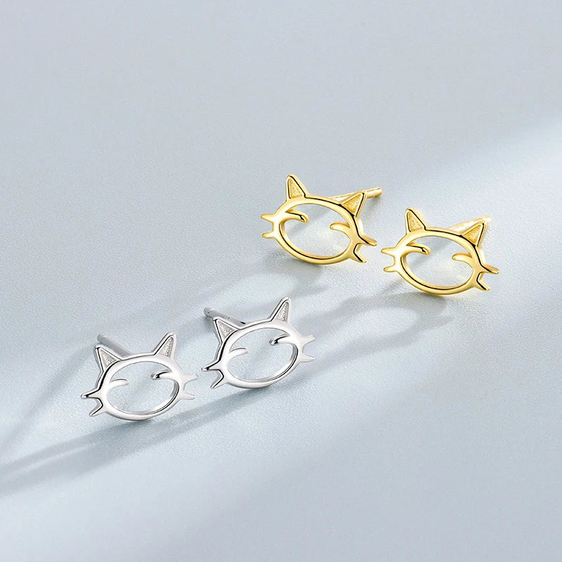 TrustDavis 925 Sterling Silver Women's Fashion Simple Cute Hollow Cat Line Kitten Earrings for Women Girls Jewelry Gift DS4283