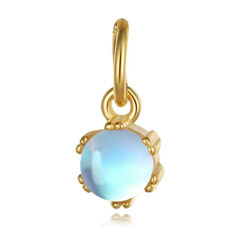 TrustDavis Real 925 Sterling Silver Fashion Round Moonstone Charm Pendant Handmade DIY Accessories Fine Jewelry Wholesale HY316
