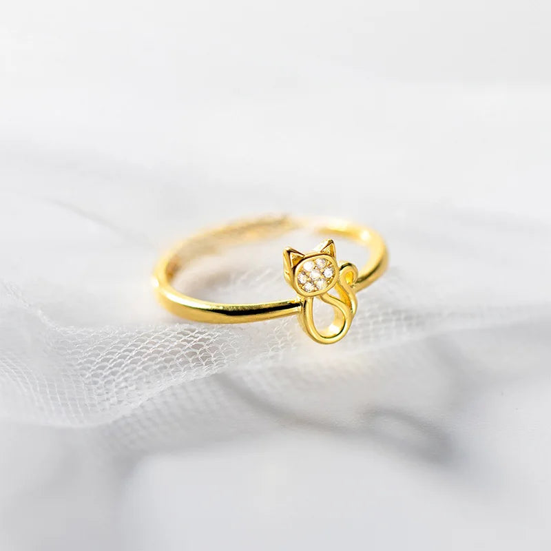 TrustDavis Real 925 Sterling Silver Fashion Cat with Zirconr Ring lAdjustable Ring for Women Wedding Party Fine Jewelry DS4173