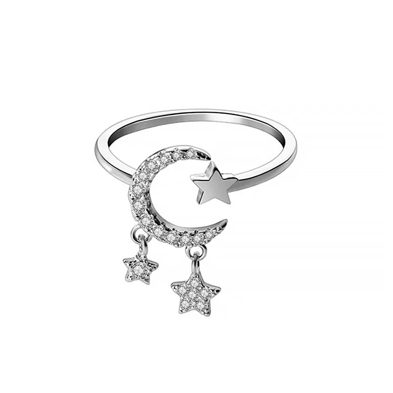 Moon Star Shiny CZ Opening 6 7 Ring For Women Wedding Party Fine 925 Silver Jewelry DA2806