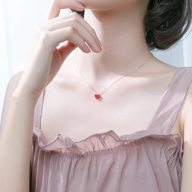 Red Pine Stone Heart Pendant Necklace DS1372