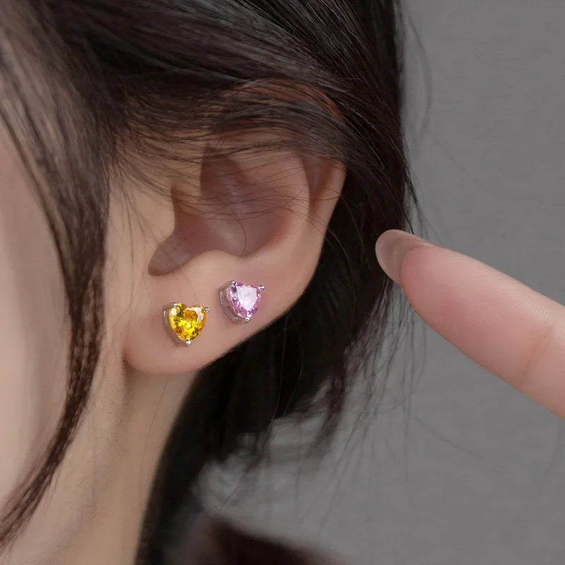 TrustDavis 100% 925 Sterling Silver Fashion Women's Jewelry Heart With CZ Stud Earring Gift For Girls Kids Lady DS3565