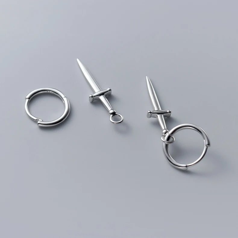 Hoop Earrings Charm Gothic Dagger Style Cross DS3609