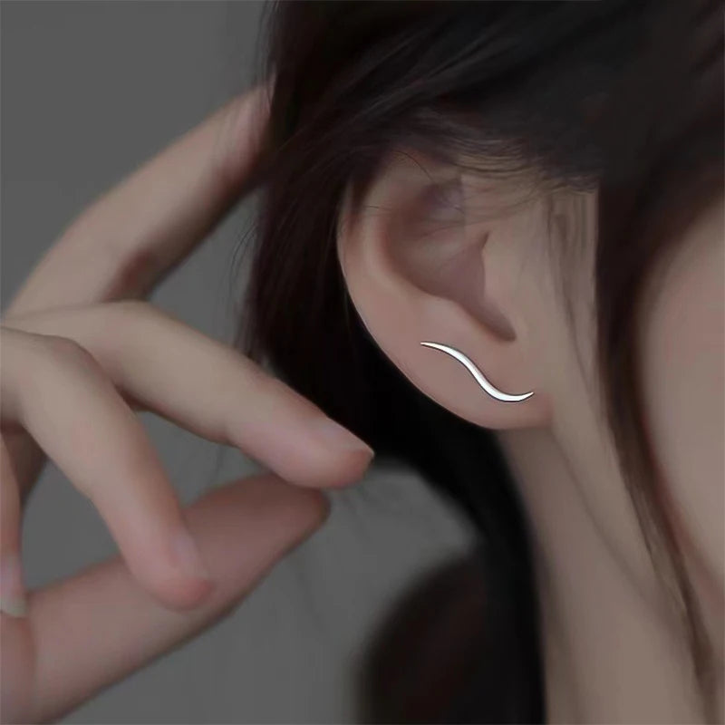 TrustDavis Real 925 Sterling Silver Minimalist Trendy Silver Line Earrings for Women Wedding Minimalist Fine Jewelry DS4655