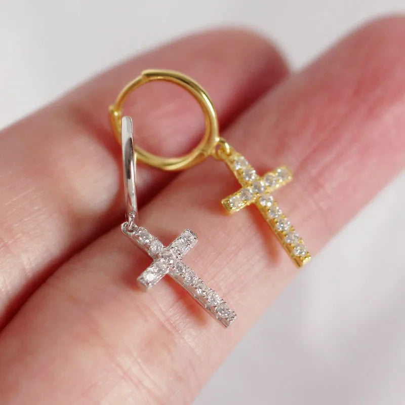 925 Sterling Silver Shining White Cross Stud Earrings DA513