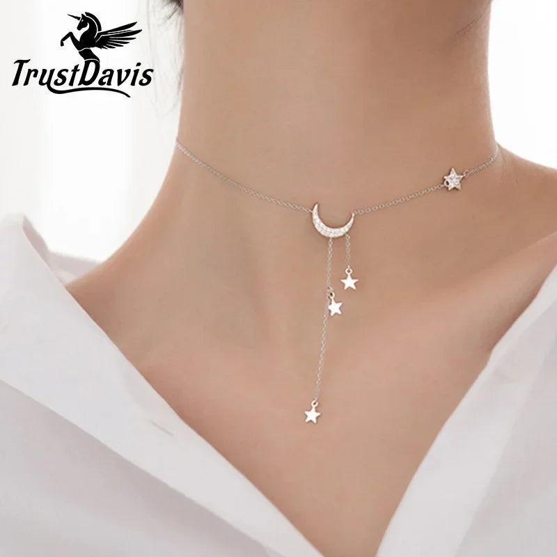 Star Moon Tassel Pendant Clavicle Choker Necklace DA1743