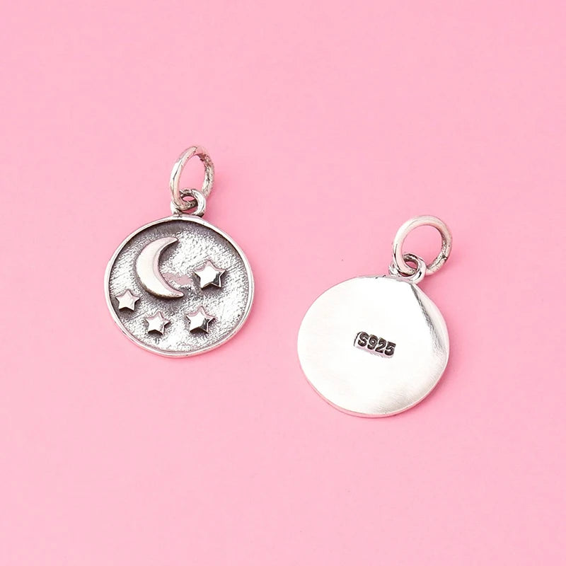 TrustDavis New Fashion Real 925 Sterling Silver Little Retro Star Moon Round Pendant Handmade DIY Accessories Wholesale DZ1666
