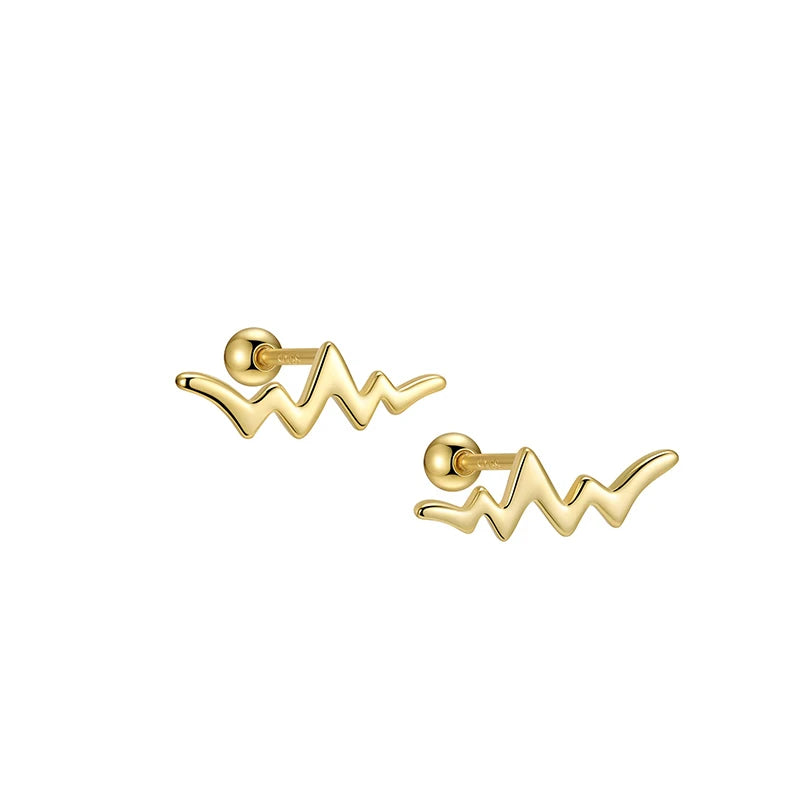 TrustDavis 925 Sterling Silver Women's Fashion Simple Smooth Heartbeat Line Screw Earrings for Women Girls Jewelry Gift DS4300
