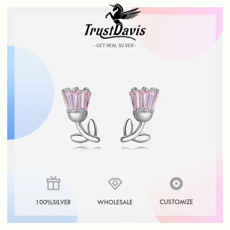 TrustDavis Girls 925 Sterling Silver Elegant Flower Stud Earrings For Women Daughter Girls Birthday Gift Jewelry DS4181