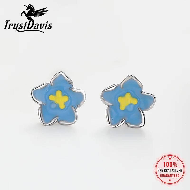 TrustDavis Real 925 Sterling Silver Small Fresh Flowers Screw Stud Earrings for Women Young Daughter Birthday Party Gift DS4072