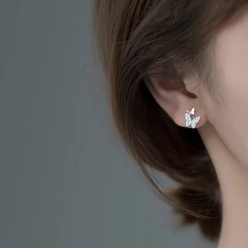 TrustDavis Real 925 Sterling Silver Fashion Insect Butterfly CZ Stud Earring For Women Birthday Daughter Fine Jewelry DA2152