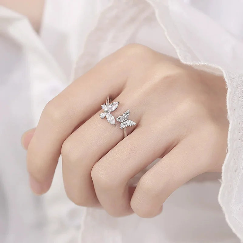 Trustdavis Real 925 Sterling Silver Sweet Butterfly Zircon Ring Women Girls Birthday Party Gift Jewelry DS4142