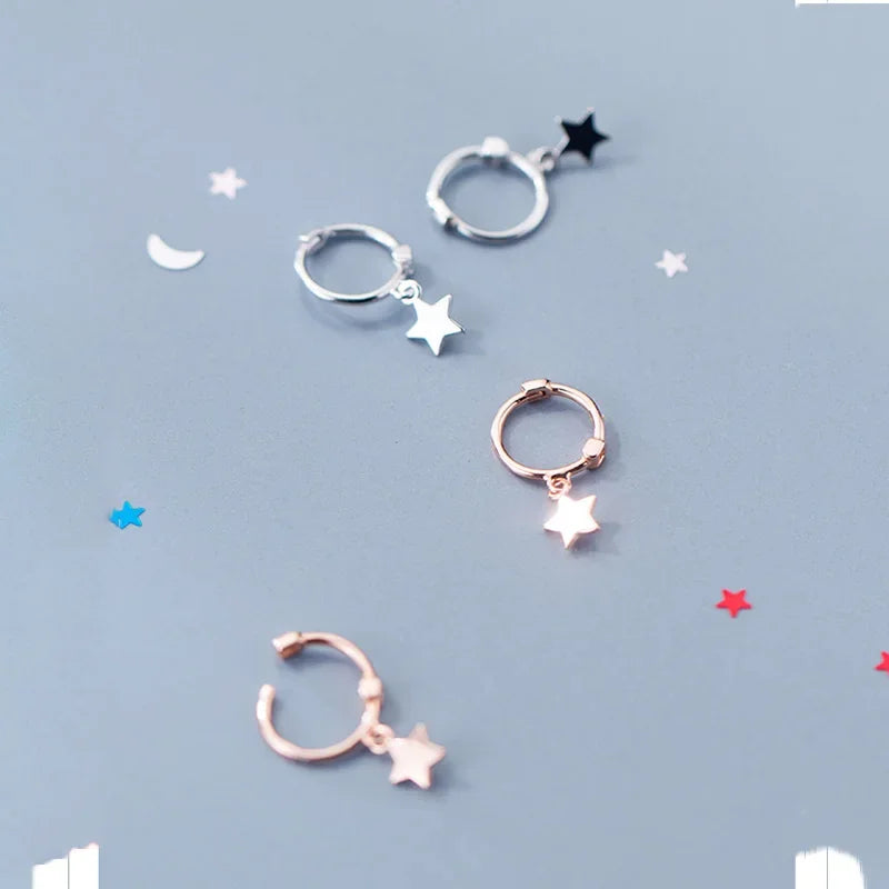 TrustDavis Real 925 Sterling Silver Star Hoop Earrings For Women Men Girl Wedding Party Christmas Gift Fine S925 Jewelry DS900