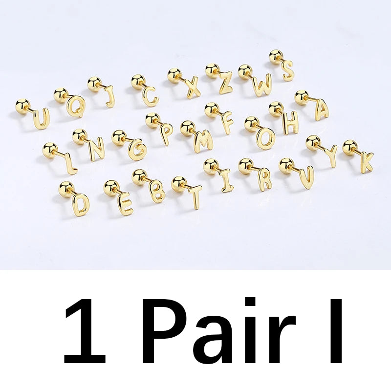 TrustDavis Real 925 Sterling Silver 26 Letter Screw Beads Stud Earring For Women Children Baby Minimalist Fine Jewelry DA2867