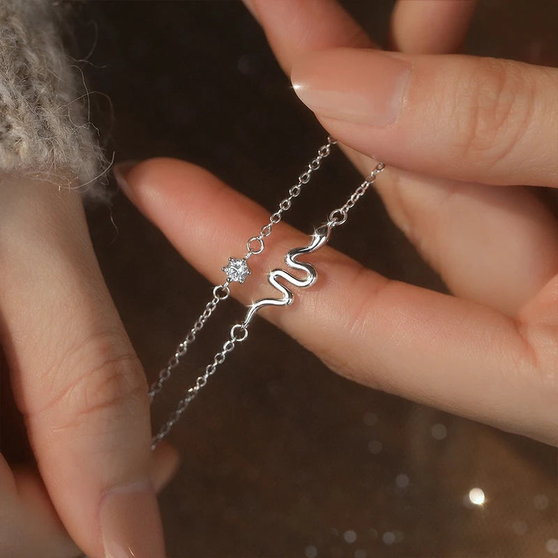 TrustDavis 100% 925 Sterling Silver Fashion Women's Jewelry Double Layer Snake Bracelet for Wife Best Firend Gift DS4188