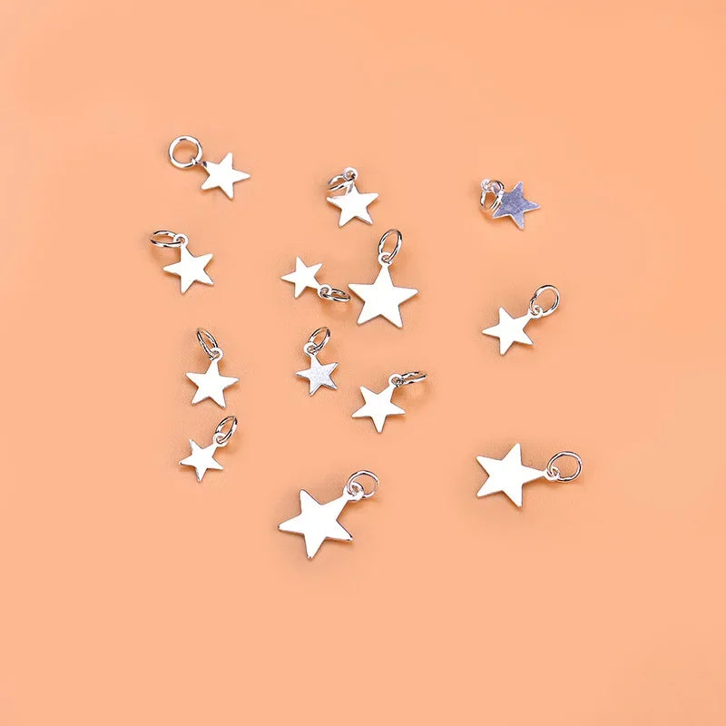 TrustDavis 5Pcs/lot Real 925 Sterling Silver Fashion Mini Star Charm Pendant Handmade DIY Accessories Jewelry Wholesale HY075