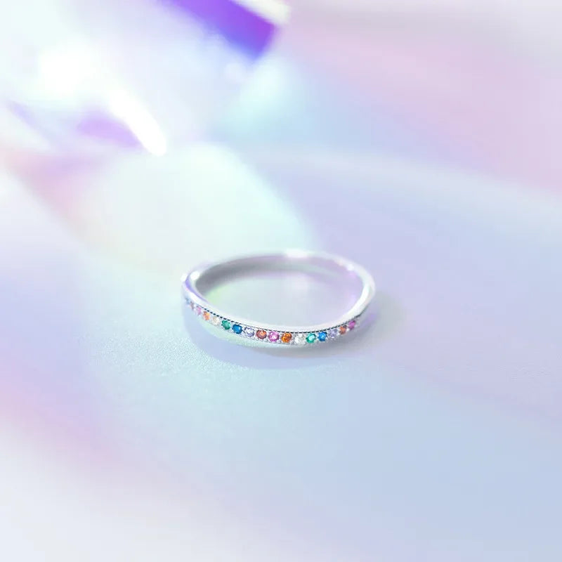 TrustDavis Real 925 Sterling Silver Ring Jewelry Colorful Zircon Wave Finger Ring For Women Wedding Birthday Party Gift DA2676