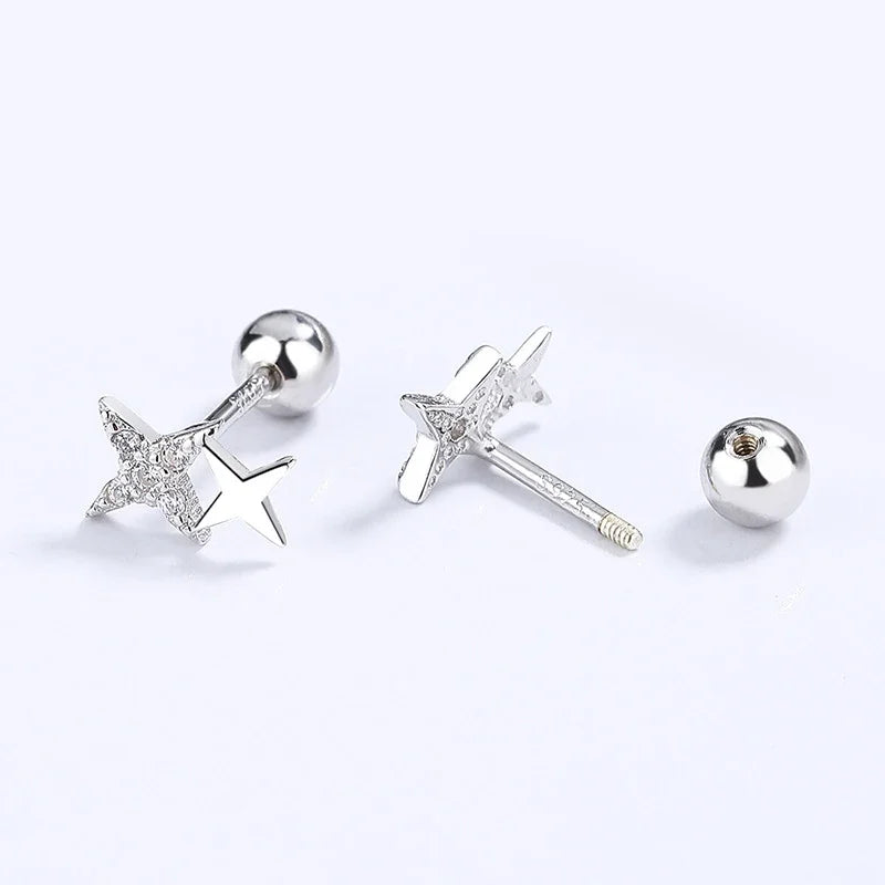 Star Shiny CZ Screw Stud Earrings DG0018