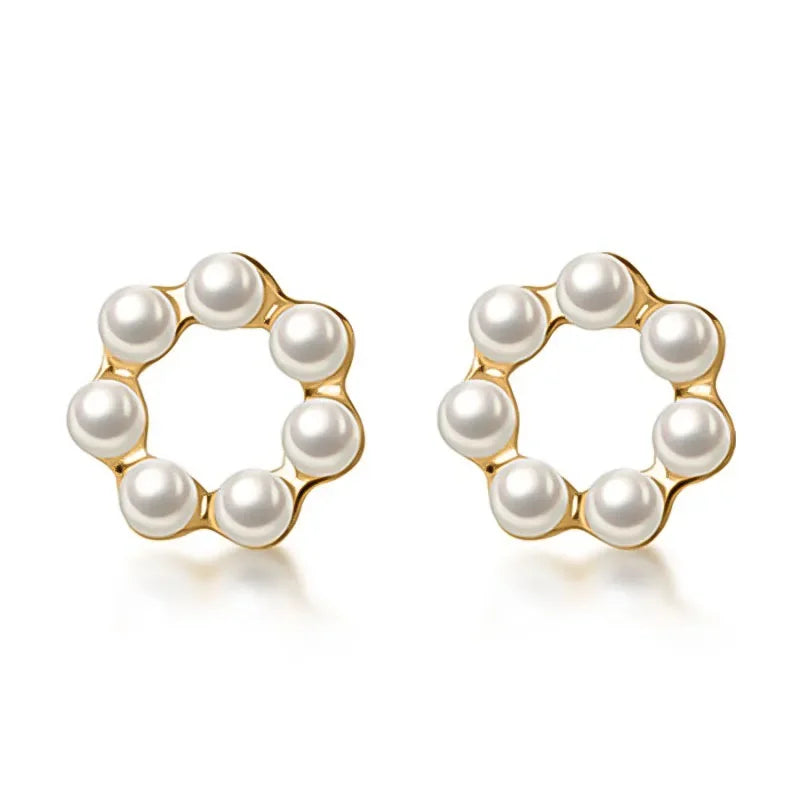 TrustDavis Real 925 Sterling Silver Fashion Hollow Flower Synthetic Pearl Stud Earrings For Women Wedding Party Jewelry DB376