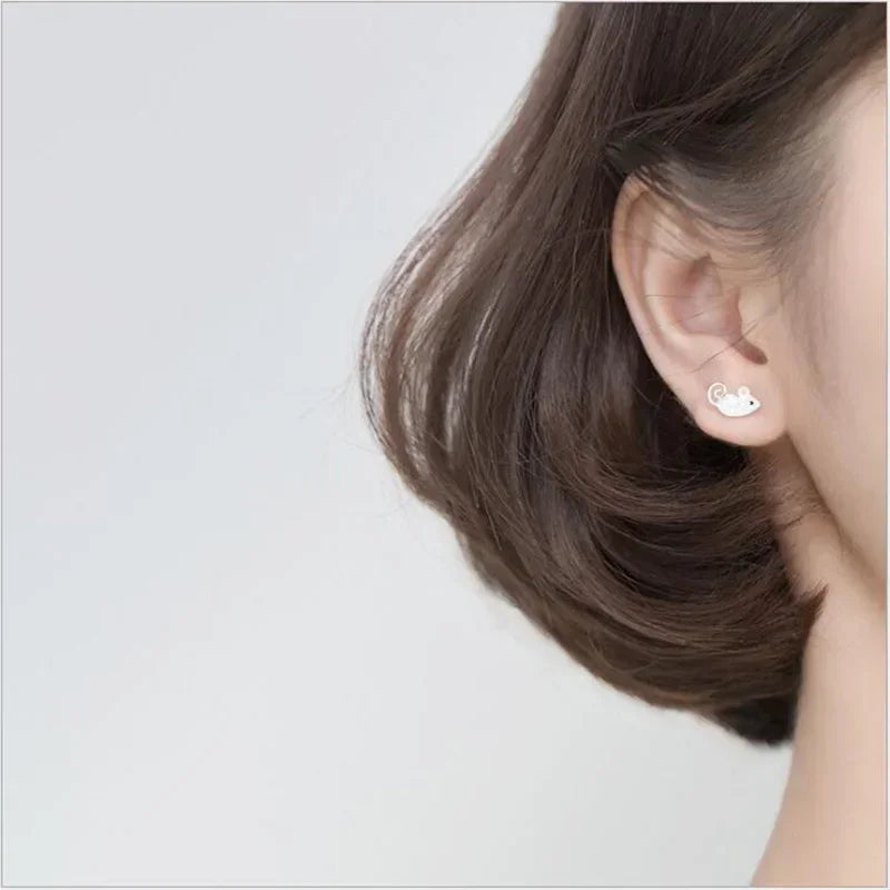 TrustDavis Genuine Fashion 925 Sterling Silver Charms Animal Mouse Stud Earring For Women Silver 925 Earrings Jewelry Gift DA345