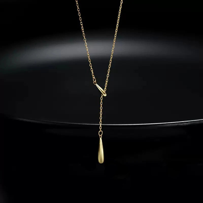 TrustDavis 925 Sterling Silver Women's Fashion Tassel Water Drop Y Adjustable Necklace for Women Girls Jewelry Gift DS4313