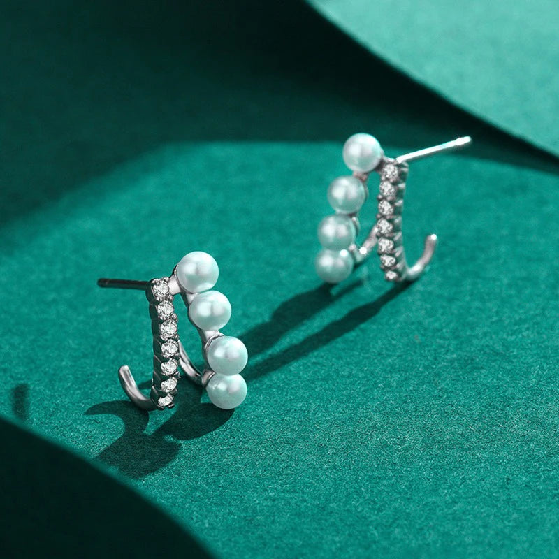 TrustDavis 925 Sterling Silver Women's Fashion and Simple Pearl Inlaid Zircon Earrings for Women Girls Jewelry Gift DS4264