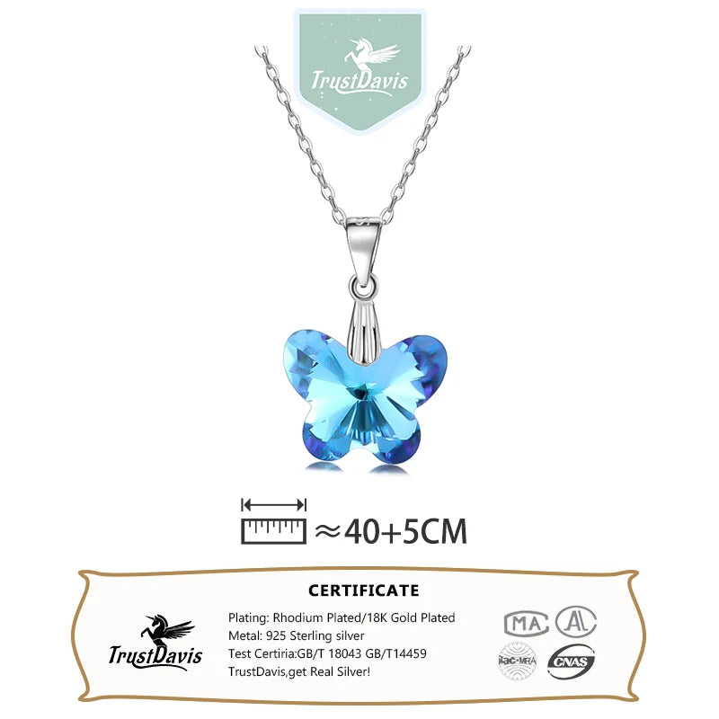TrustDavis Women 925 Solid Sterling Silver Butterfly Necklace for Lady Girls Birthday Gift Fine S925 Jewelry DS4231