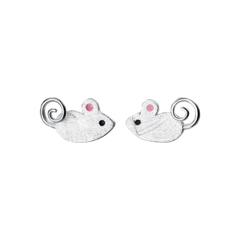 TrustDavis Genuine Fashion 925 Sterling Silver Charms Animal Mouse Stud Earring For Women Silver 925 Earrings Jewelry Gift DA345